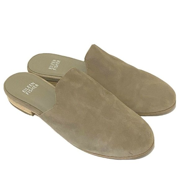 Eileen Fisher 5.5 Dion Suede Mules Slides Brown - Picture 2 of 6